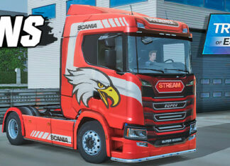 Skins Scania S Vermelha Detalhada Com Adesivo Aguia 4×2