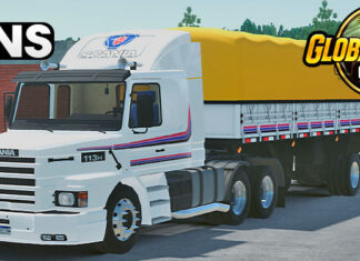 Skins Scania 113 Branca Faixas Roxas Conjunto na Granel
