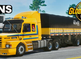 Skins Scania 113 Amarela DJ Wagner Na Granel Faixas Azul ‘EXCLUSIVA’