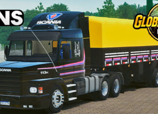 Skins Scania 113 Preta Faixas Roxas Conjunto na Granel