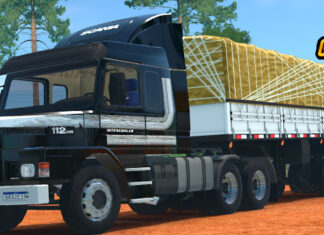 Skins Scania 113 Preta Faixas Brancas na Graneleira lonada