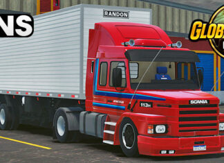 Skins Scania 113 Vinho Com Faixas Azul no Bau Qualificado