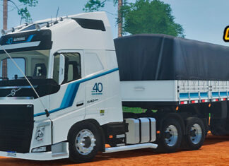 Skins Volvo FH Branco Faixas 40 Anos Conjunto na Graneleira