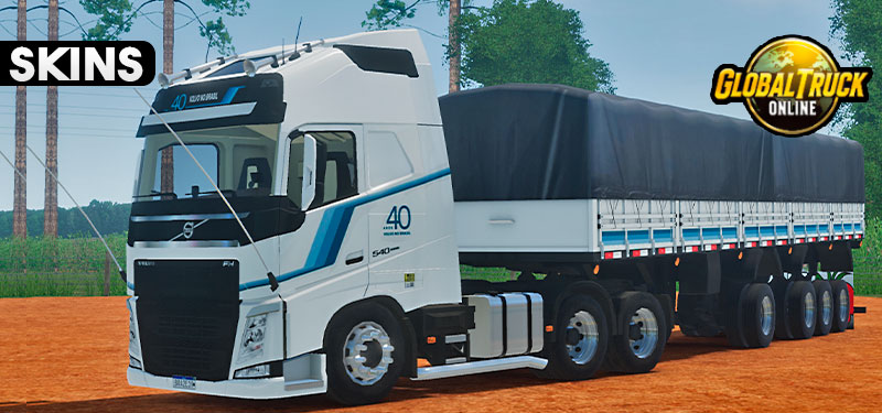 Skins Volvo FH Branco Faixas 40 Anos Conjunto na Graneleira