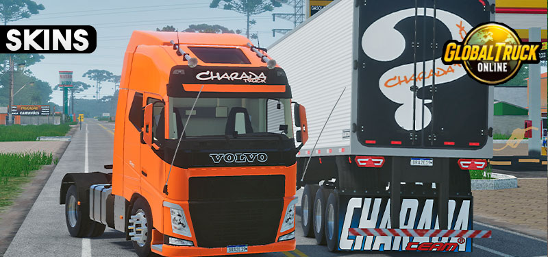 Skins Volvo FH Laranja Charada Truck Conjunto no Bau