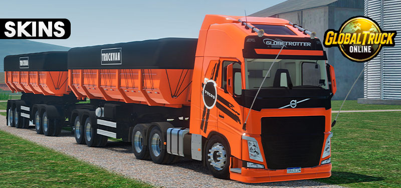 Skins Volvo FH Laranja Com Faixas Performance Personalizada no RodoCaçamba