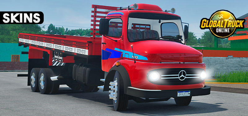 Skins Mercedes Benz 1113 Truck Vermelho Vinho Com Faixas Degrade Azul