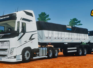 Skins Volvo FH Branco Com Faixas Especiais No RodoCaçamba