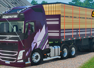 Skins Volvo FH Ocean Race Cor de Uva na Graneleira Carregada de MADEIRAS ‘EXCLUSIVO’