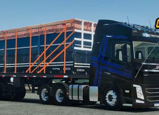 Skins Volvo FH Preto Faixa Azul na Granel Tampa Alta Carga Realista de Tijolos