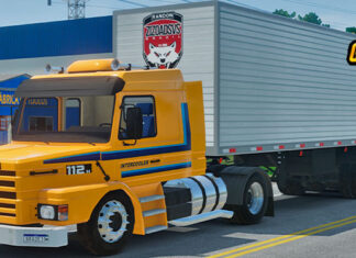 Skins Scania 113 Amarela Faixas Azul Qualificada no Bauzao ‘TOP GLOBAL TRUCK’
