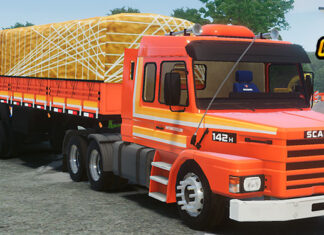 Skins Scania 113 Laranja Claro Com Faixas na Granel Lonada