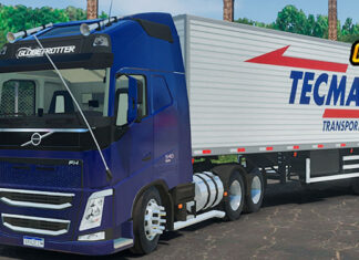 Skins Volvo FH Azul Marinho no Bau Tecmar Transportes