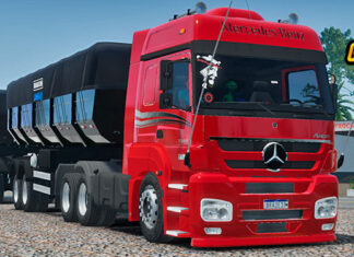 Skins Mercedes Benz Axor Vermelho no RodoCaçamba Preto
