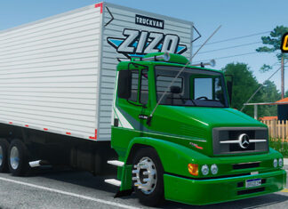 Skins Mercedes Benz 1620 Verde Com Faixas Brancas e Cinza no Bauzao