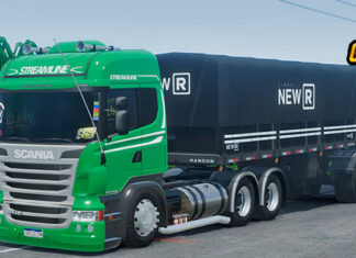 Skins Scania R STREAMLINE Verde Claro no Bitrem Preto NEW R