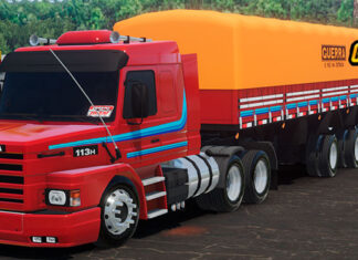 Skins Scania 113 Vermelha Com Faixas na Graneleira ‘EXCLUSIVA’