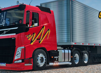 Skins Volvo FH Teto Baixo Vermelho Faixas EDC No Bau Cromado ‘EXCLUSIVO’
