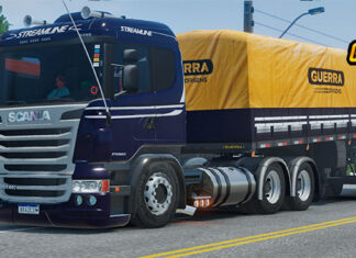 Skins Scania R STREAMLINE Azul Escuro Teto Baixo no Bitrem ‘EXCLUSIVO’