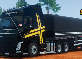 Skins Volvo FH Black no Bitrem Faixa Amarela