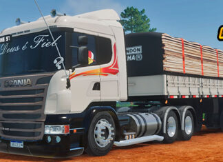 Skins Scania R Branca Faixas Laranjas na Granel Madeireira