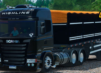 Skins Scania R HIGHLINE Preta no Bitrem Tampa Alta