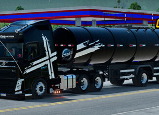 Skins Volvo FH Preto Com Faixas Performance No Tanque BIASI