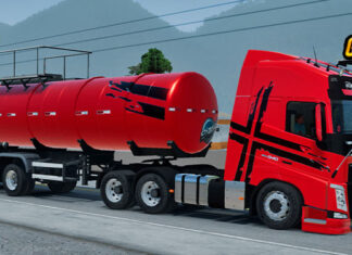Skins Volvo FH Vermelho Com Faixas Performance No Tanque BIASI