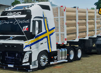 Skins Volvo FH Branco Perforamce Frente Quebrada no Bitrem Florestal