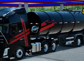 Skins Volvo FH Preto Com Faixas Vermelhas Performance No Tanque BIASI