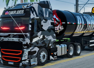 Skins Volvo FH Camuflado na Carreta Tanque DJ Wagner