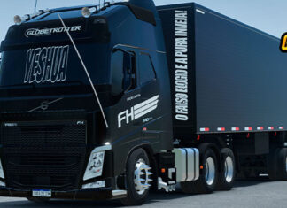 Skins Volvo FH Preto Com Faixas no Bau Preto ‘QUALIFICADO’