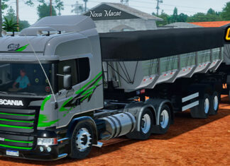 Skins Scania R Cinza Com Faixas Personalizadas no RodoCaçamba