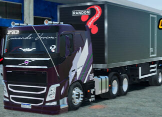 Skins Volvo FH Teto Baixo Roxo Ocean Race no Bau Preto