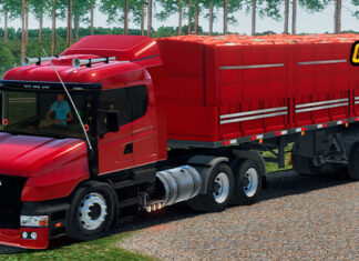 Skins Scania 124G Vermelha na Granel Tampa Alta Carga de Cebolas