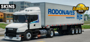 Skins Scania 124G Branca Faixa Azul no Bau RTE Rodonaves 0412848hjhj