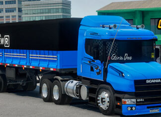 Skins Scania 124G Azul Faixa Espiral na Granel LINHA NEW R