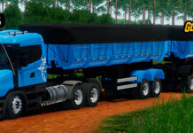 Skins Scania 124G Azul com logo Griffin no RodoCaçamba