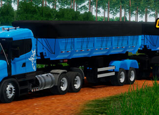 Skins Scania 124G Azul com logo Griffin no RodoCaçamba