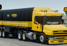 Skins Scania 124G Amarela Com Faixas Preta no Bitrem LINHA NEW R