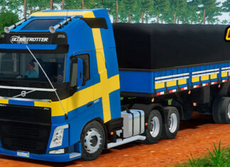 Skins Volvo FH Azul na Carreta Granel com Faixas da Suécia