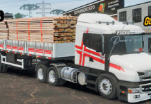 Skins Scania 124G Branca Com Faixas performance Vermelha na Granel Madeireira