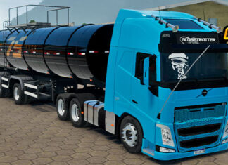 Skins Volvo FH Azul na Carreta Tanque preta Randon