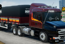 Skins Scania 124G Vinho Com Faixas e Capo Preto na Granel ‘EXCLUSIVA’