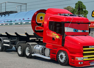 Skins Scania 124G Pintura Exclusiva Relanpago McQueen Na Carreta Tanque
