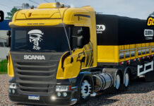 Skins Scania R Amarela Heróis da Estrada na Graneleira Guerra