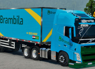 Skins Volvo FH Azul Na Carreta Bau Brambila