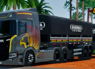 Skins Scania R450 Cinza Edição Heróis da Estrada Conjunto no Rodotrem Graneleiro
