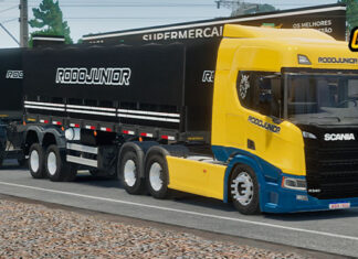 Skins Scania R450 Rodojunior Amarelo no Rodotrem Graneleiro