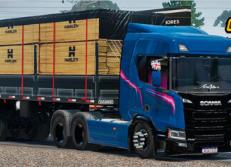 Skins Scania R450 Azul Edição Legend V8 na Granel Preta Caixaria